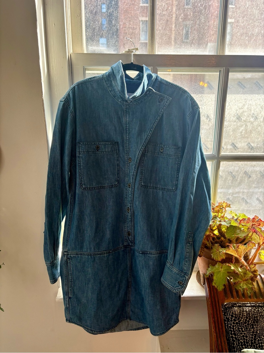 ISABEL MARANT Washed Blue Denim Mini Shirt Dress